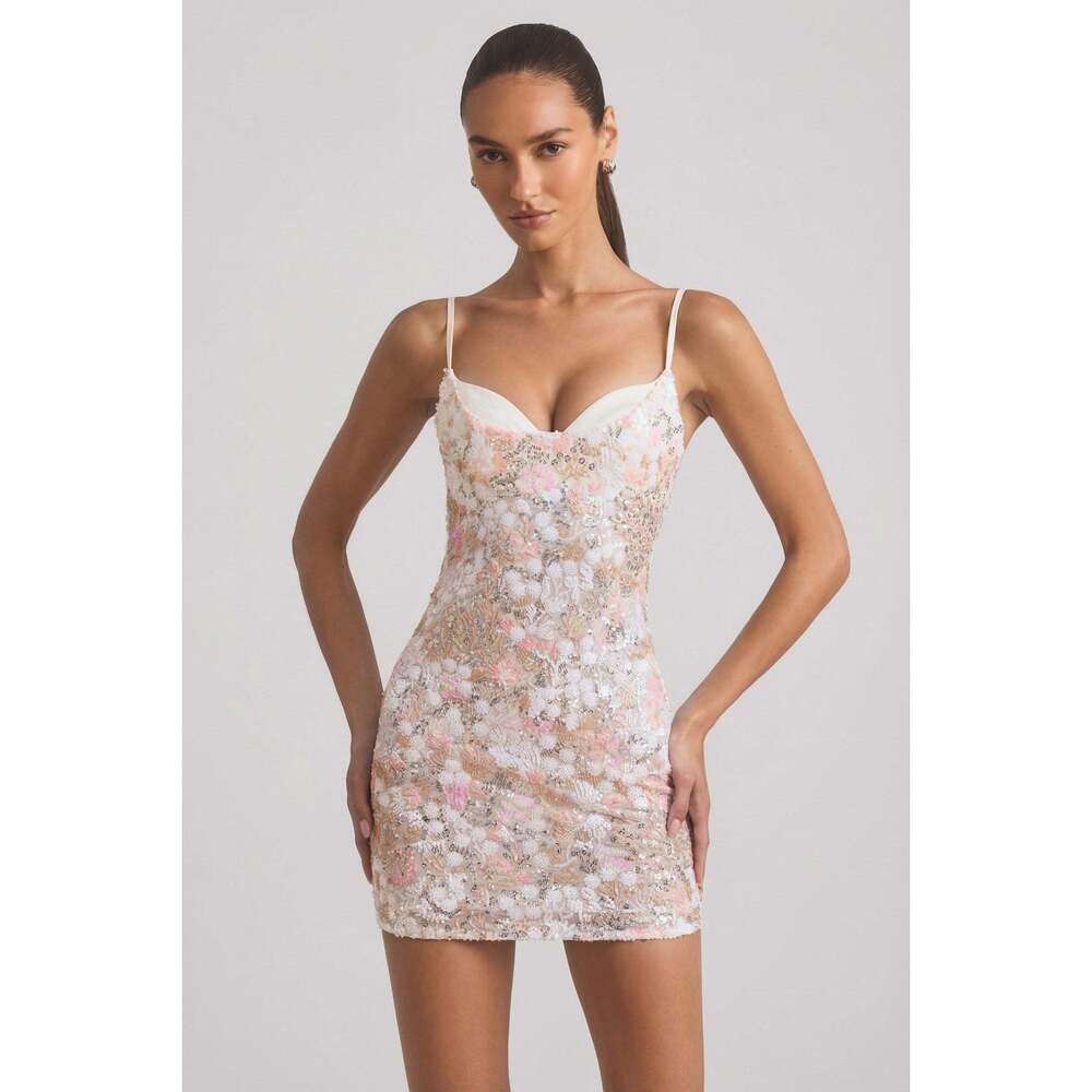 Oh Polly Embellished Camisole Bodycon Mini Dress in Ivory 8